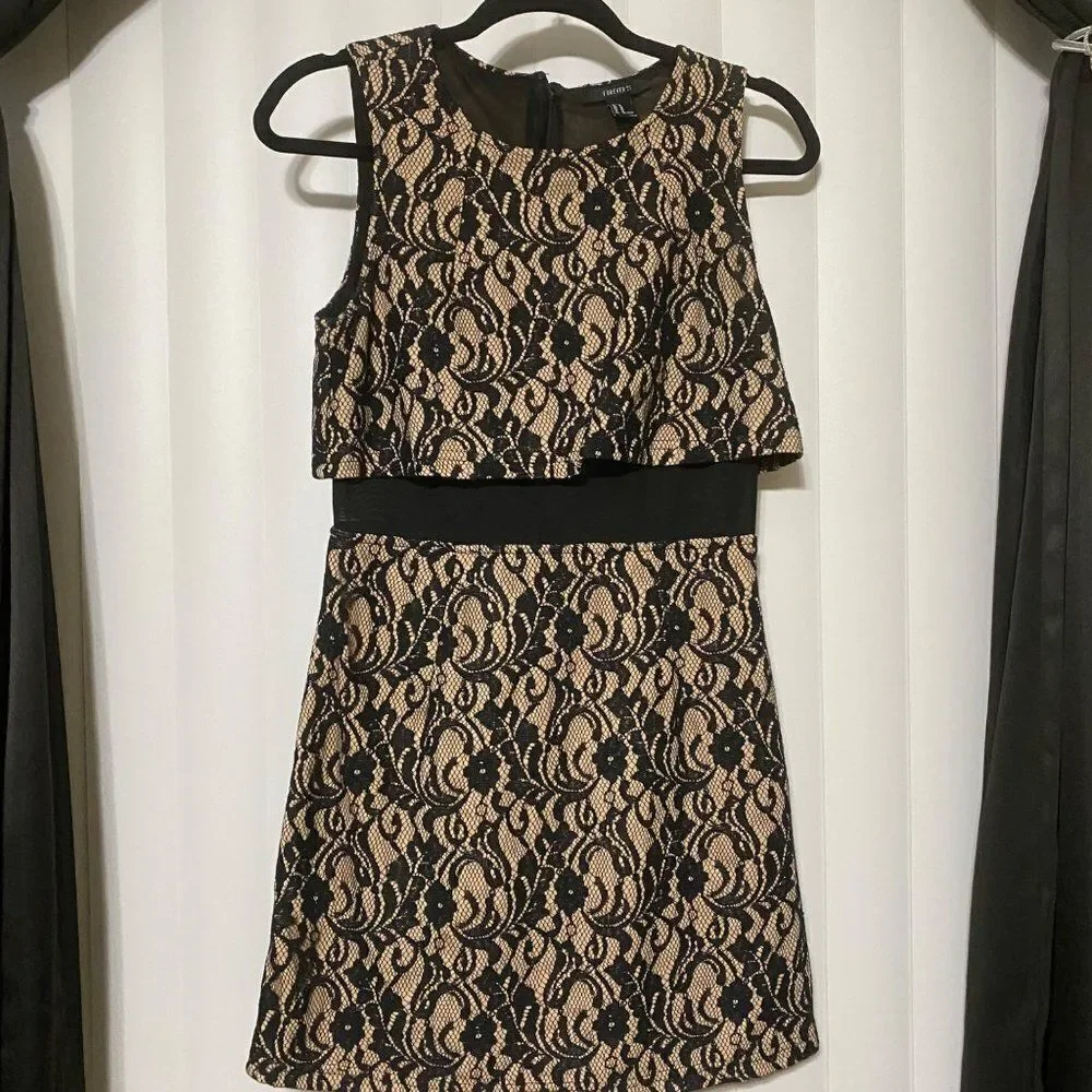 Forever 21 lacs formal dress nude undertone with sheer mid drift , zippered back